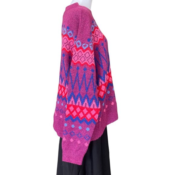 Vintage St. John’s Bay Fair Isle Sweater – Magenta & Blue Pattern, Size XXL - Picture 12 of 12